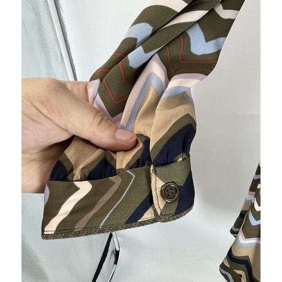 Diane Von Furstenberg Dress Shirtdress Bariloche Olive Chevron Print Silk Size 4 - Picture 15 of 16